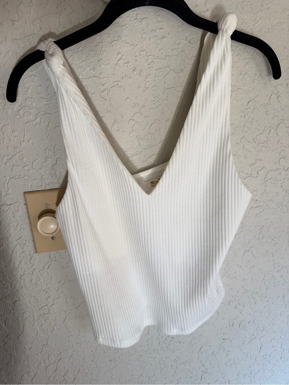 Miss Me White Ribbed V-Neck Tank with Knotted Straps